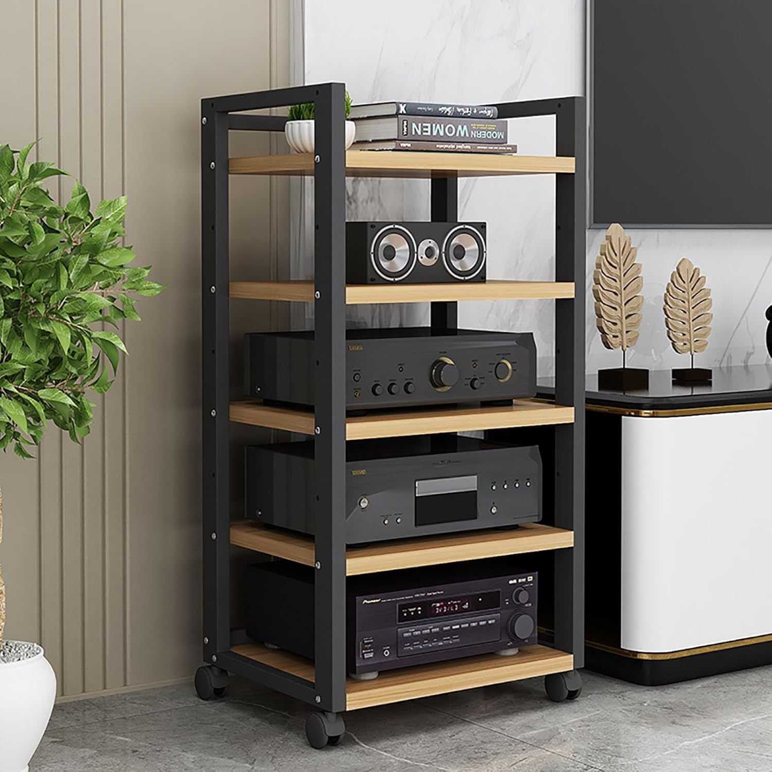 JIAHESHYP 5-Tier Modern AV Cabinet with Ample Storage for Entertainment Stereo Components