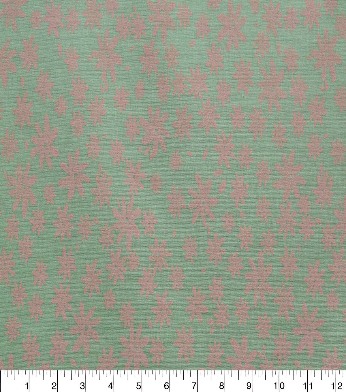 Peach Floral on Light Green Quilt Cotton Fabric by Quilter's Showcase
