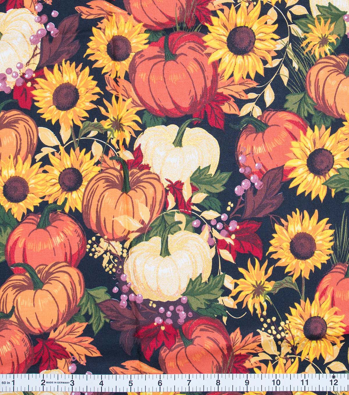 Bountiful Harvest Fall Print Metallic Cotton Fabric