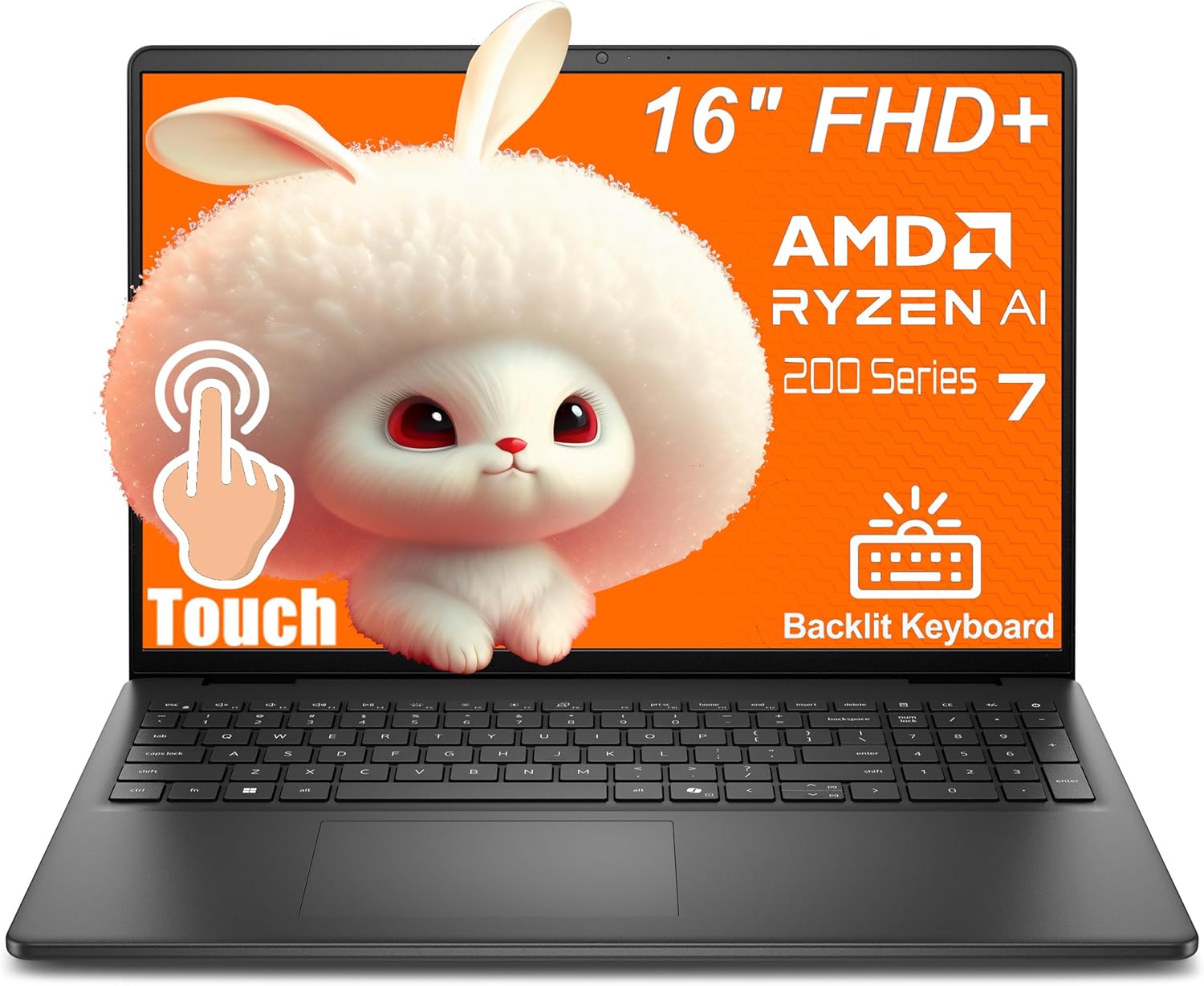 Dell 16-inch Touchscreen AI Powered Laptop, AMD Ryzen 7 250 Processor, 16 Tops NPU, AI Copilot Key, Lifetime Office 365, WiFi 6, Bluetooth, Backlit KB, Windows 11 Home (64GB DDR5 RAM, 2TB PCIe SSD)