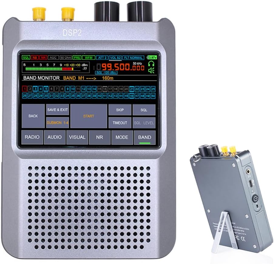 V2.4 Radio Receiver, Full Band Radio Receiver 10kHz-380MHz, 404MHz-2GHz AM, SSB, DSB, CW, NFM, WFM Decoder Function Built-in 5000mAh Lithium-ion Battery