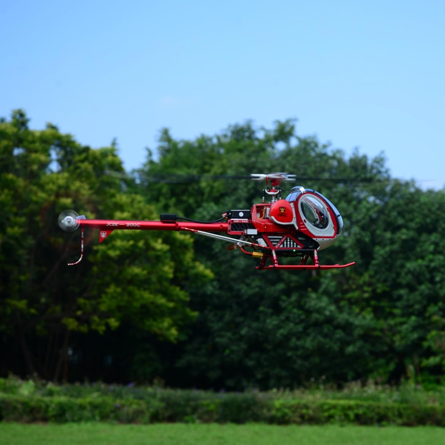 RC Helicopter Model, 2.4G 3-Rotor Flybarless RC Plane with 2 Battery LED Lights & Openable Cockpit Gyro Optical Flow Altitude GPS Positioning Hold for Adults(Red,Right-Hand Throttle)