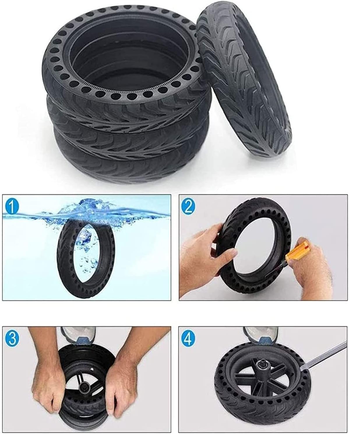 Wheels Scooter Tires Front Rear Wheel Solid Tyre 8.5 Inch Anti Slip with Tire Levers Replacement Hub Explosion-proof Tire Set for M365 Electric Scooter 2 Pcs