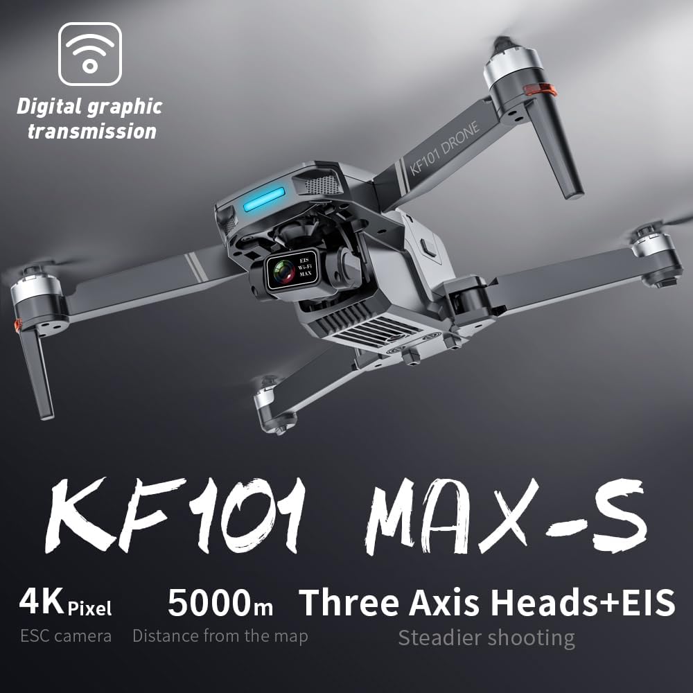 X-Verse KF101MAXS Drones with Camera for Adults 4K EIS, 5KM RC Distance, 3-Axis Gimbal, Professional Drone with Brushless Motor, Digital GPS Transmission Quadcopter (2 Batteries for 60min Max Flight Time)
