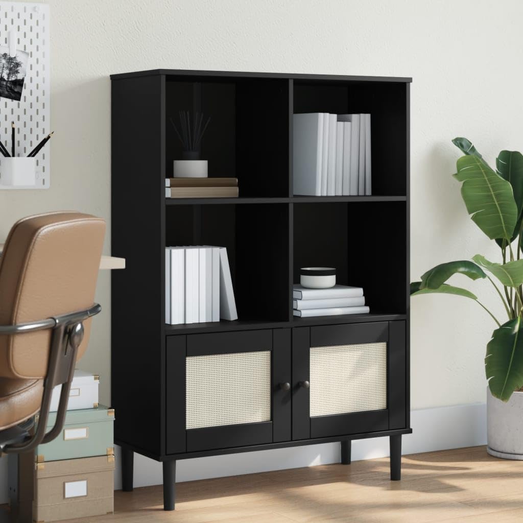 GROSERY Bookcase Rattan Look Black 35.4