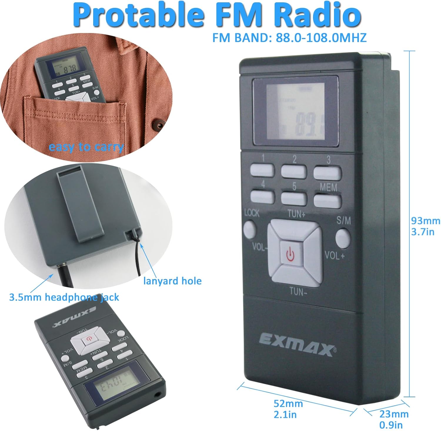 EXMAX EXG-108 Wireless Portable Pocket DSP FM Stereo Radio Digital Receiver with Mini LCD Clock Earphone for Tour Guide System Teaching Meeting - 30 Pack (Gray)