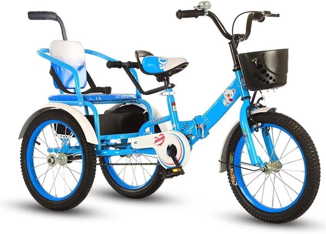 Folding Toddler Pedal Tricycle for Aged 3-10 Years Old,Children Large Tricycle with Rear Push Rod and armrest,Tandem Rickshaw trikes with Large Rear seat,3 Wheeled Cruiser Bike