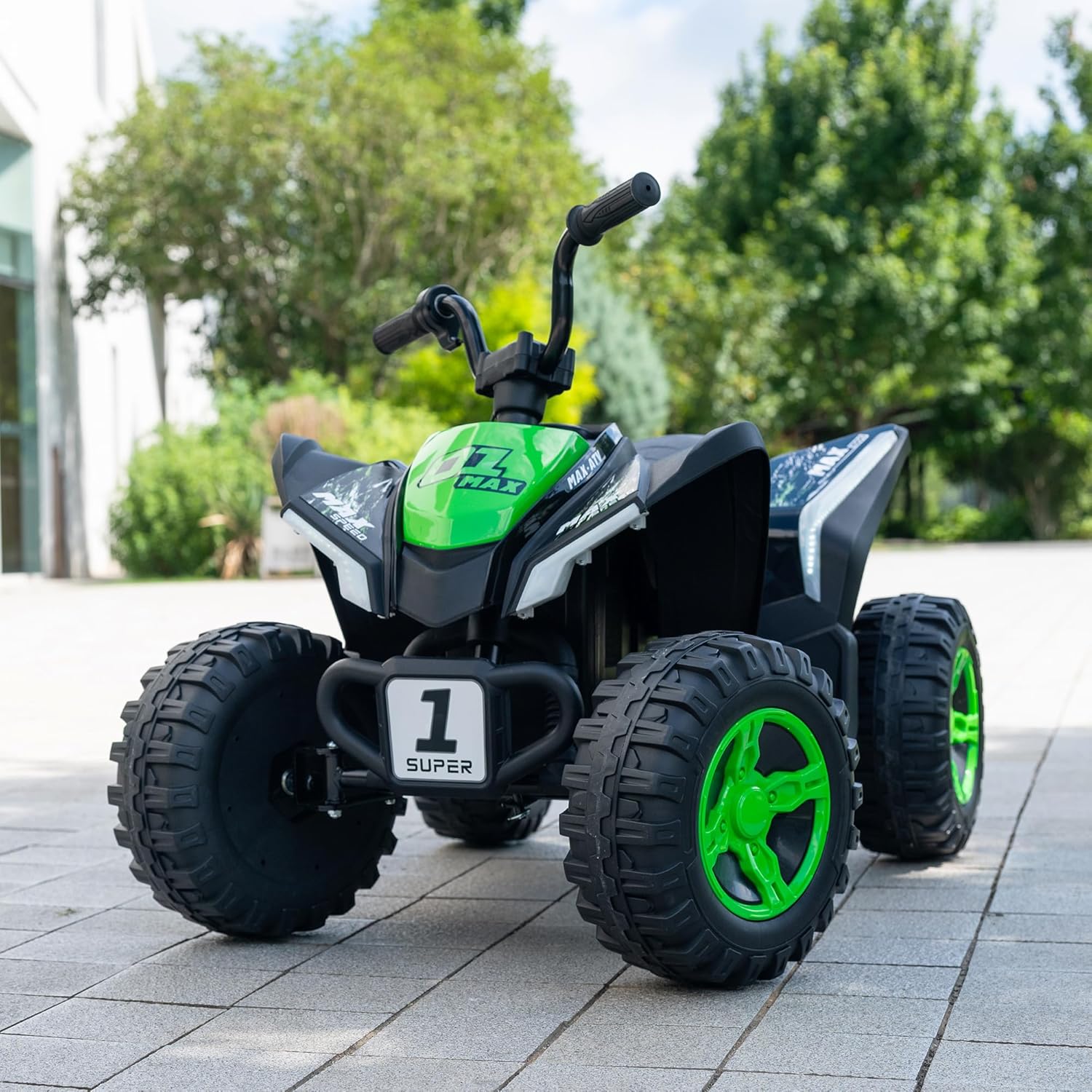 24V Kids Ride On ATV Quad, Electric 4 Wheeler with Spring Suspension, LED Headlights, Music, High/Low Speed, Off-Road Toy Vehicle, Ultimate Birthday for Boys Girls, Green