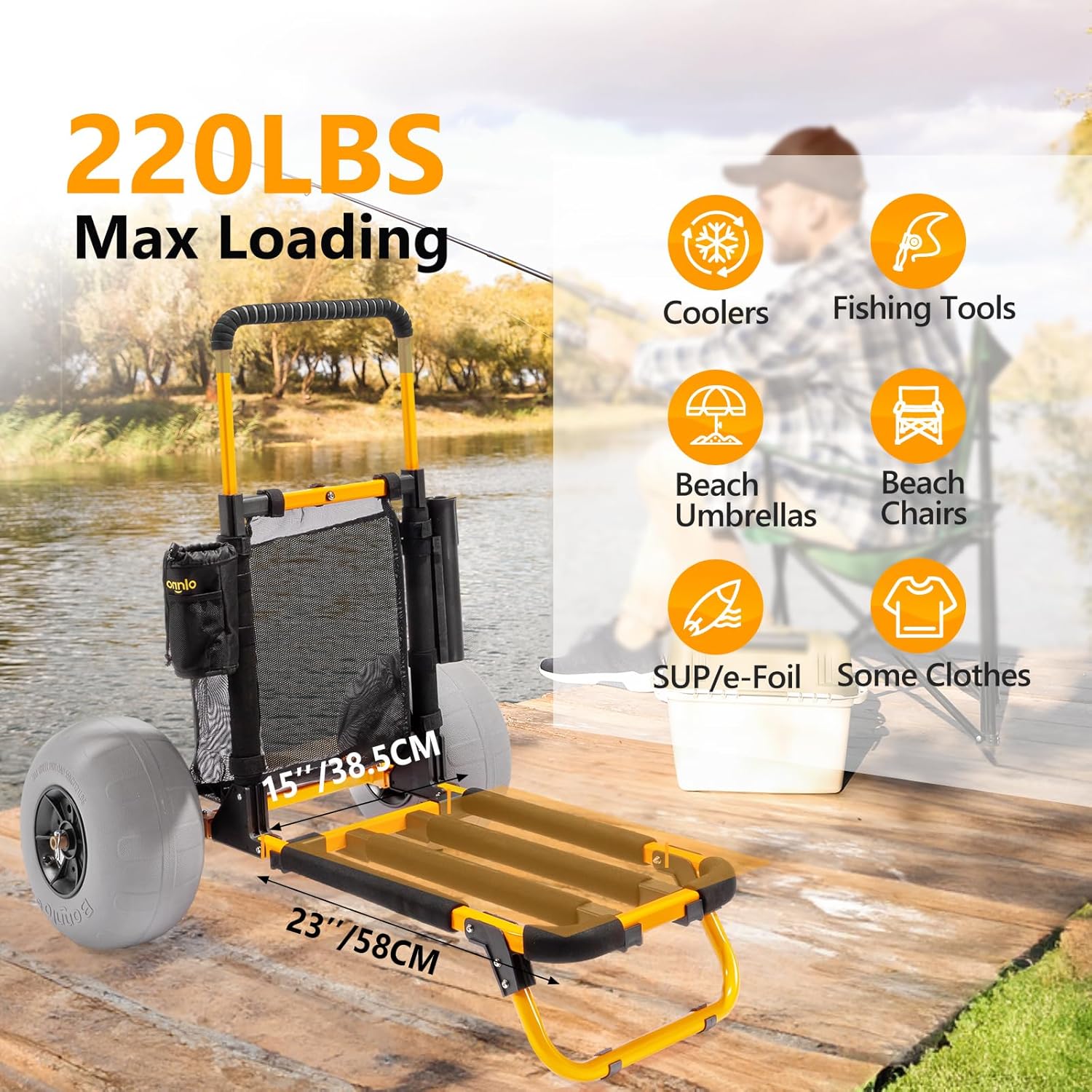 Bonnlo Beach Fishing Cart, Beach Wagon Trolley with 12