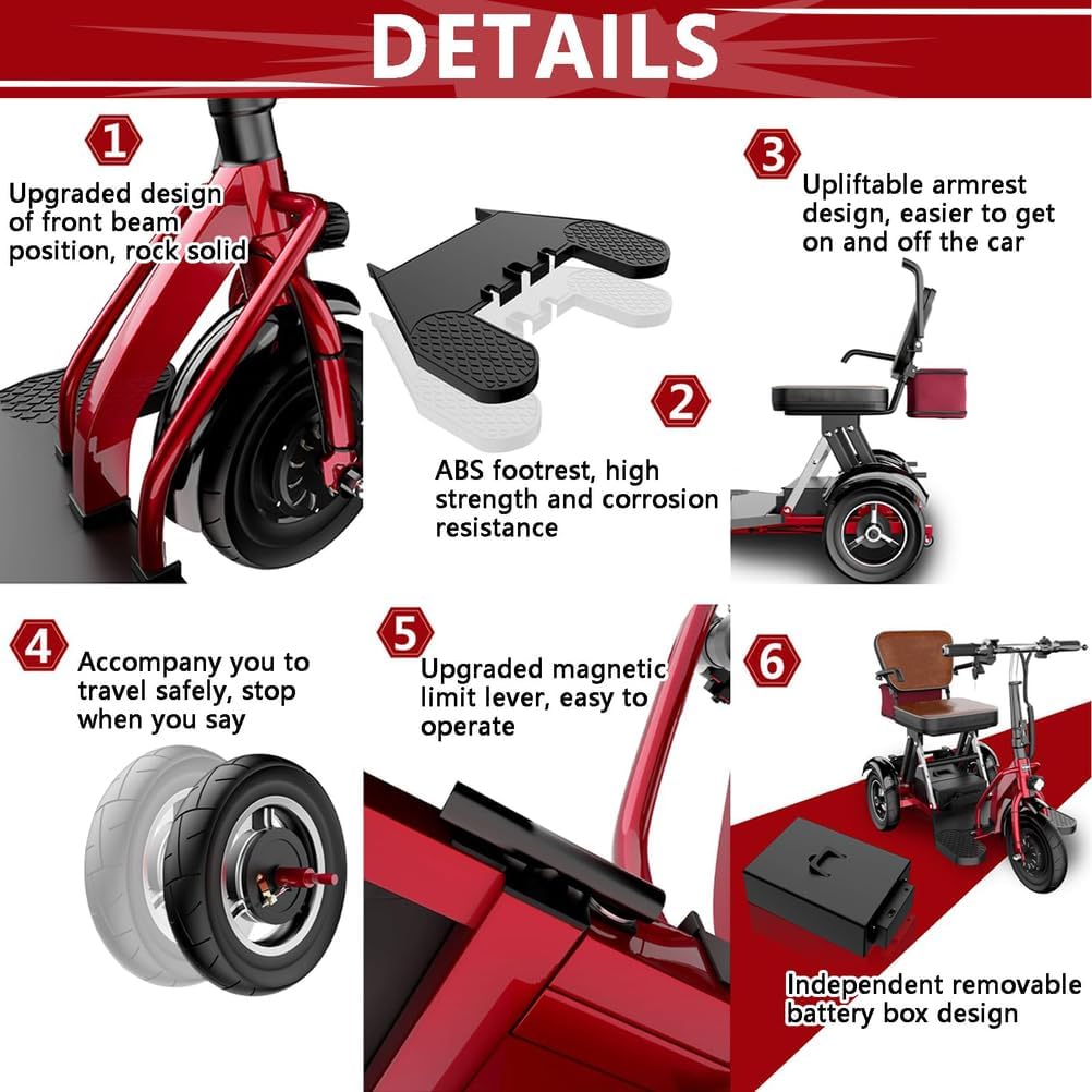 3-Wheel Mobility Scooter with Comfortable Seat Lightweight Travel Folding Electric Mobility Scooters Ideal for Adults Elderly and Those with Mobility Difficulties,20AH