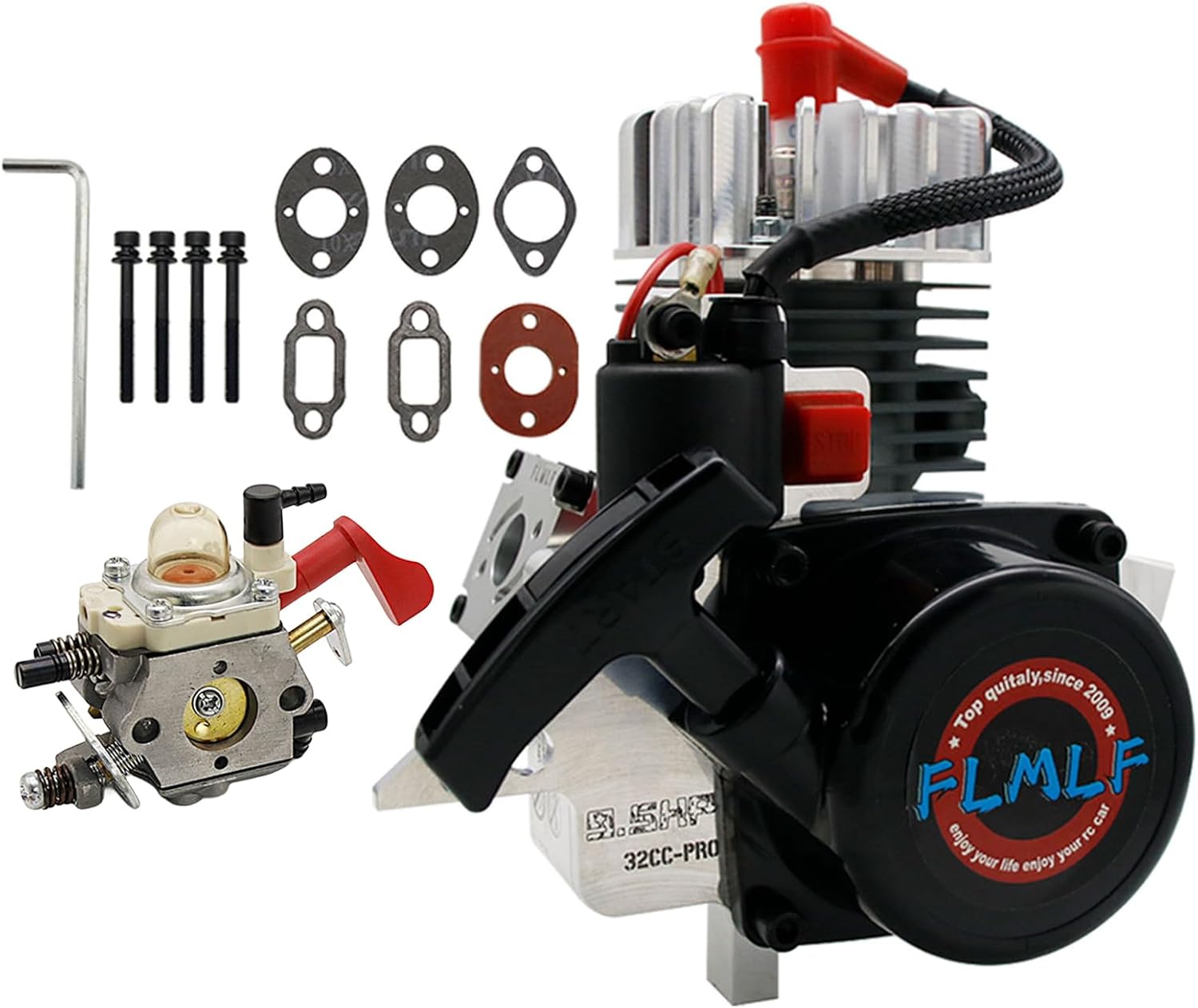 FLMLF CNC 32CC PRO 11HP Reed Case Engine with Carburetor 1191 for 1/5 RC HPI ROVAN KM Baja LT FG QL FID MCD DBXL GoPed RedCat