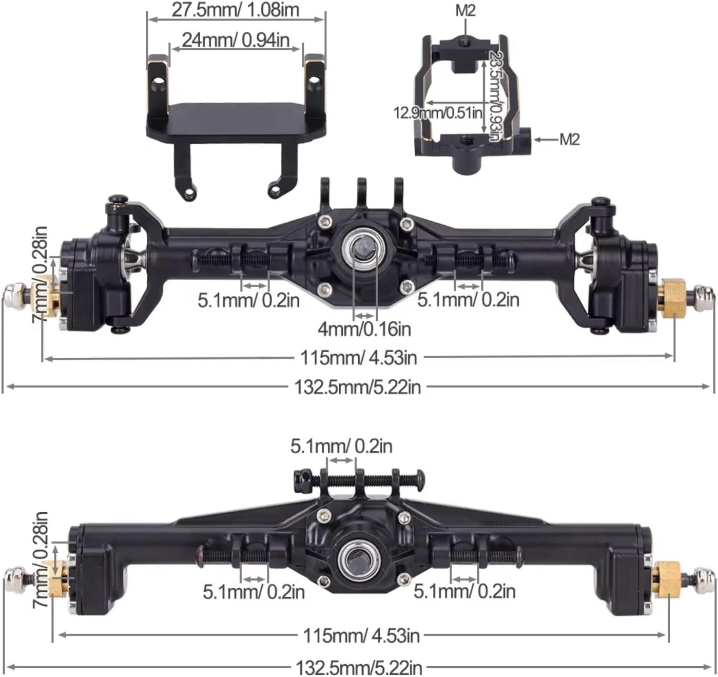 Rc Crawlers Axles For TRX4M 1/18 CNC Widen Portal Axles 10mm With Lay Down Servo Mount Links Axle Upgrade Parts RC Crawler Car Brass Model