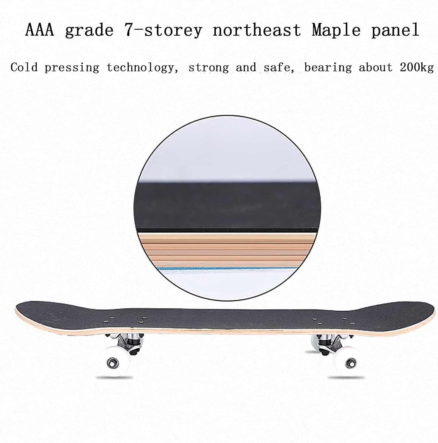 Four-Wheel Skateboard, 7-Layer Maple Deck, Beginner Professional Standard Double kickboard