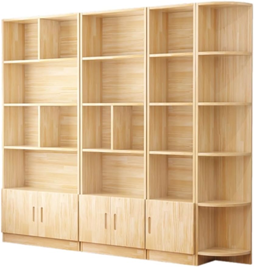 Solid Wood Bookcase, Original Pine Integrated Wall Unit, 24cm Corner Display Cabinet, Freestanding Bookshelf (Color : (24+80+24) x24x180cm with Door) ((24+40+60+80) x24x180cm with Door Door)