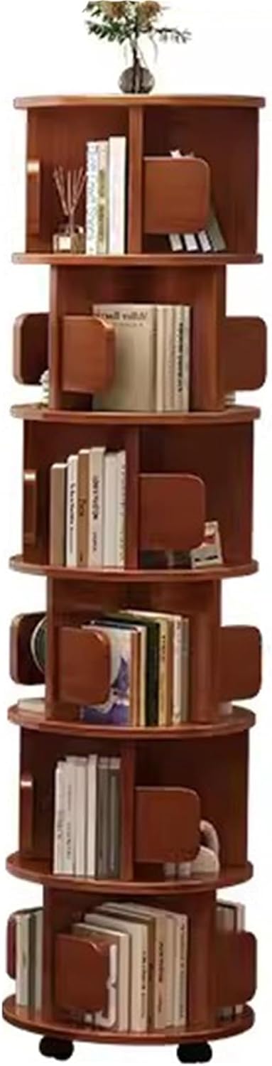 Rotating Bookshelf Children's Picture Book Shelf Multi-Layer Wooden Bookshelf Office Bookcase Rubber Wood Material (Size : 42X42X185CM)