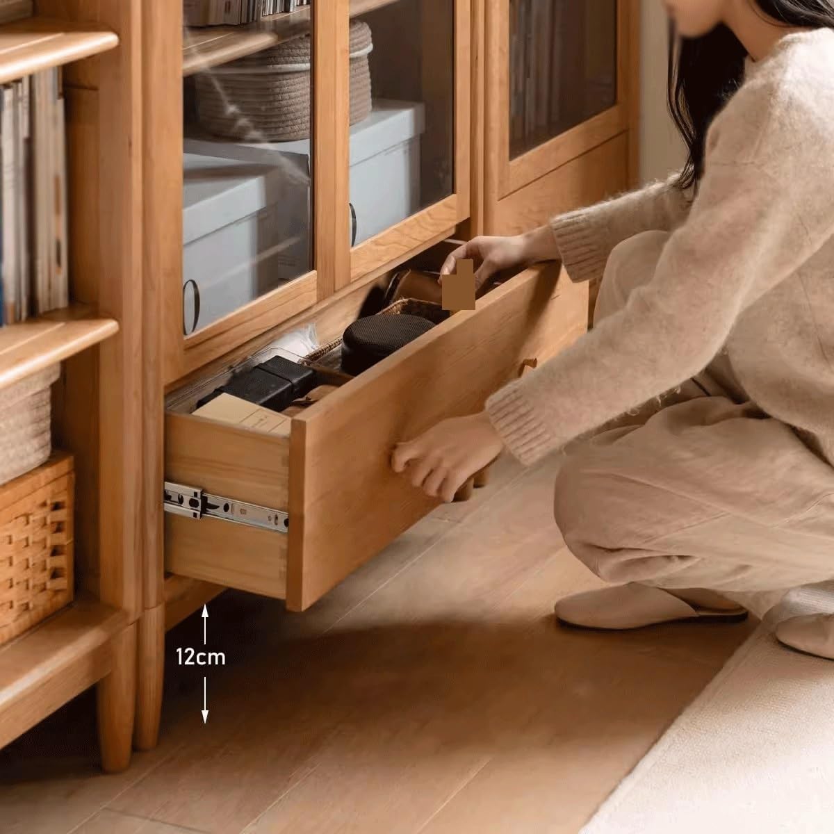 RENEESME Bookshelf Solid Wood Bookcase, Whole Wall, Free Combination Bookshelf Display Cabinet, Display Cabinet, Retro Cherry Wood Cabinet Bookshelves and Bookcases