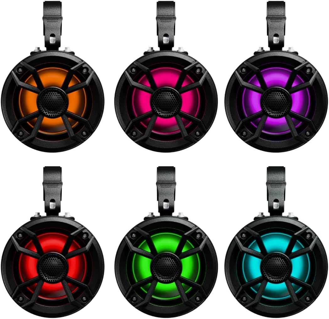 NOAM NUTV5 - Marine ATV/Golf Cart/UTV Stereo System kit with 2 Waterproof LED Light Tower Speakers