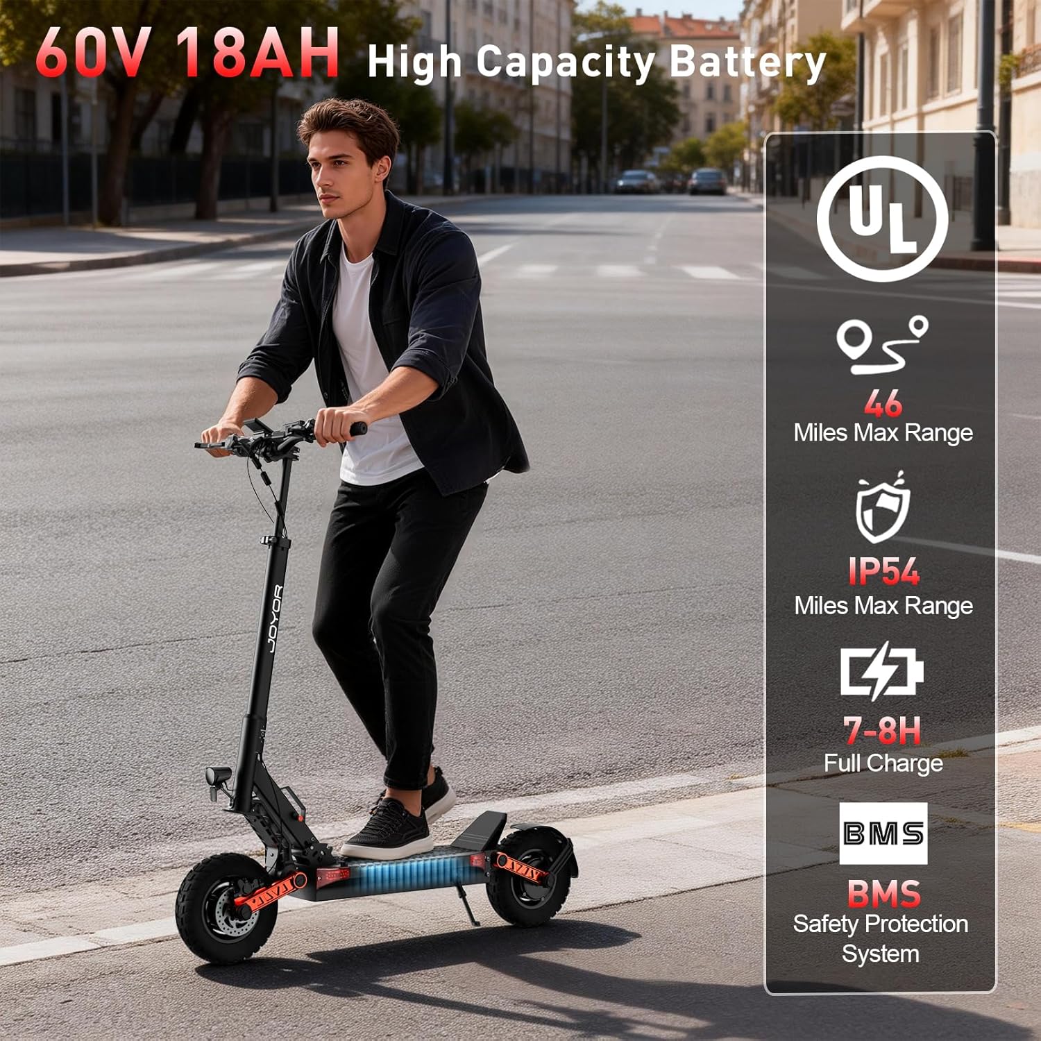 JOYOR S5/S10/T10 Electric Scooters, 31/40/44 MPH Top Speed, 34/46 Miles Max Range, 600W/2000W Motor, Dual Suspension, 10