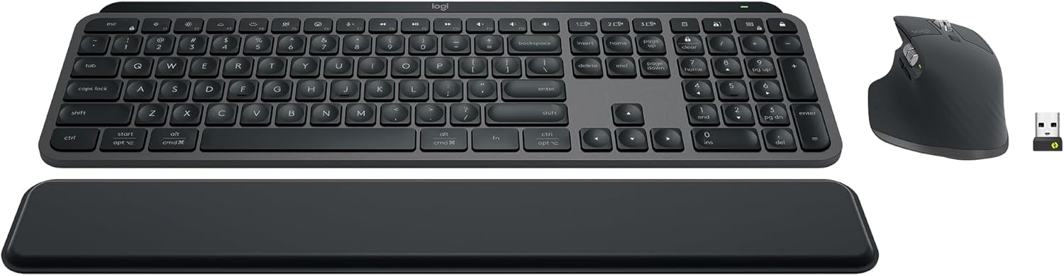 Logitech MX Keys S Combo - Performance Wireless Keyboard and Mouse with Palm Rest, Customizable Illumination, Fast Scrolling, Bluetooth, USB C, for Windows, Linux, Chrome, Mac,Color Graphite.