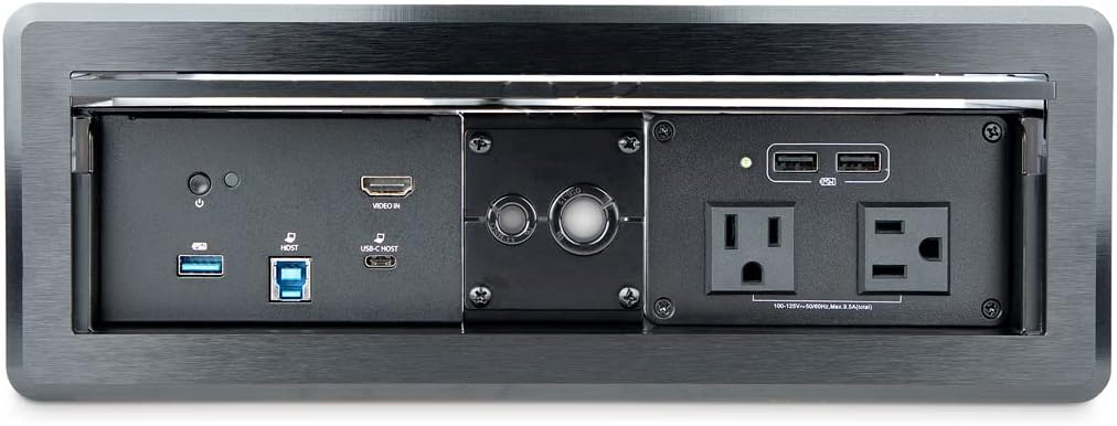 StarTech.com Conference Room Docking Station with Power/Charging; Table Connectivity Box, Universal USB-C Laptop Dock, 60W PD, 4K HDMI, USB Hub, Audio, 2X AC Outlets, 2xUSB Charge Ports, TAA