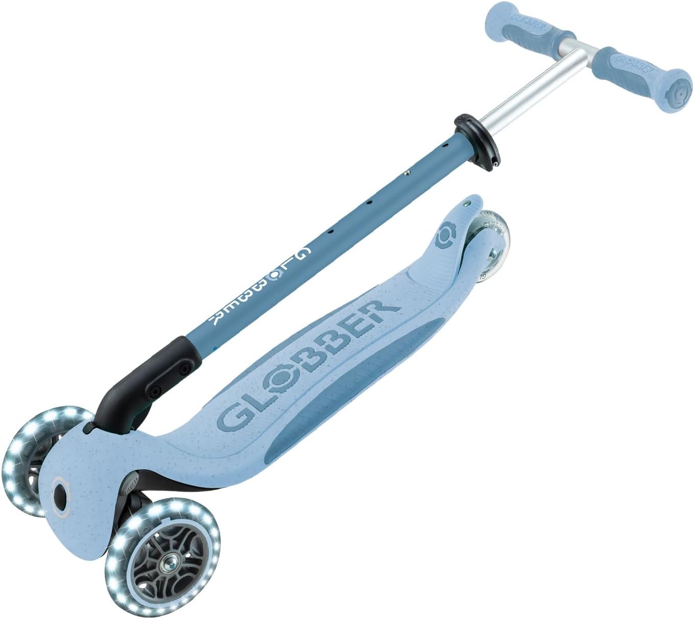 Globber - GO•UP Deluxe Lights ECO 360-3-Wheel Scooter with 360° Rotatable Seat, Footrest, LED and Durable Materials, 15 Months to 6 Years - Blueberry