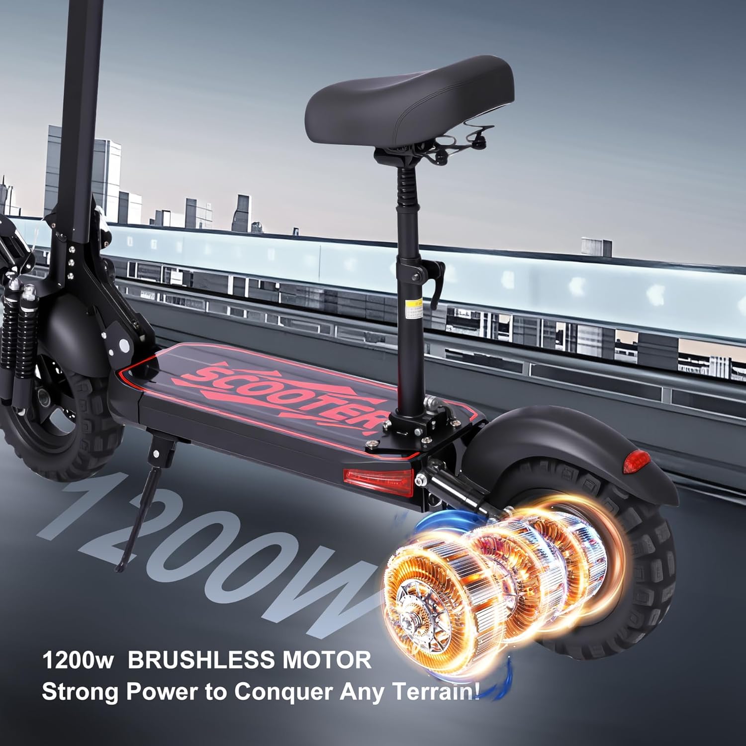 Electric Scooter Adults, 34 MPH w/ 34-Mile Range, 1200W Peak Motor, 48V 18AH Battery, 11