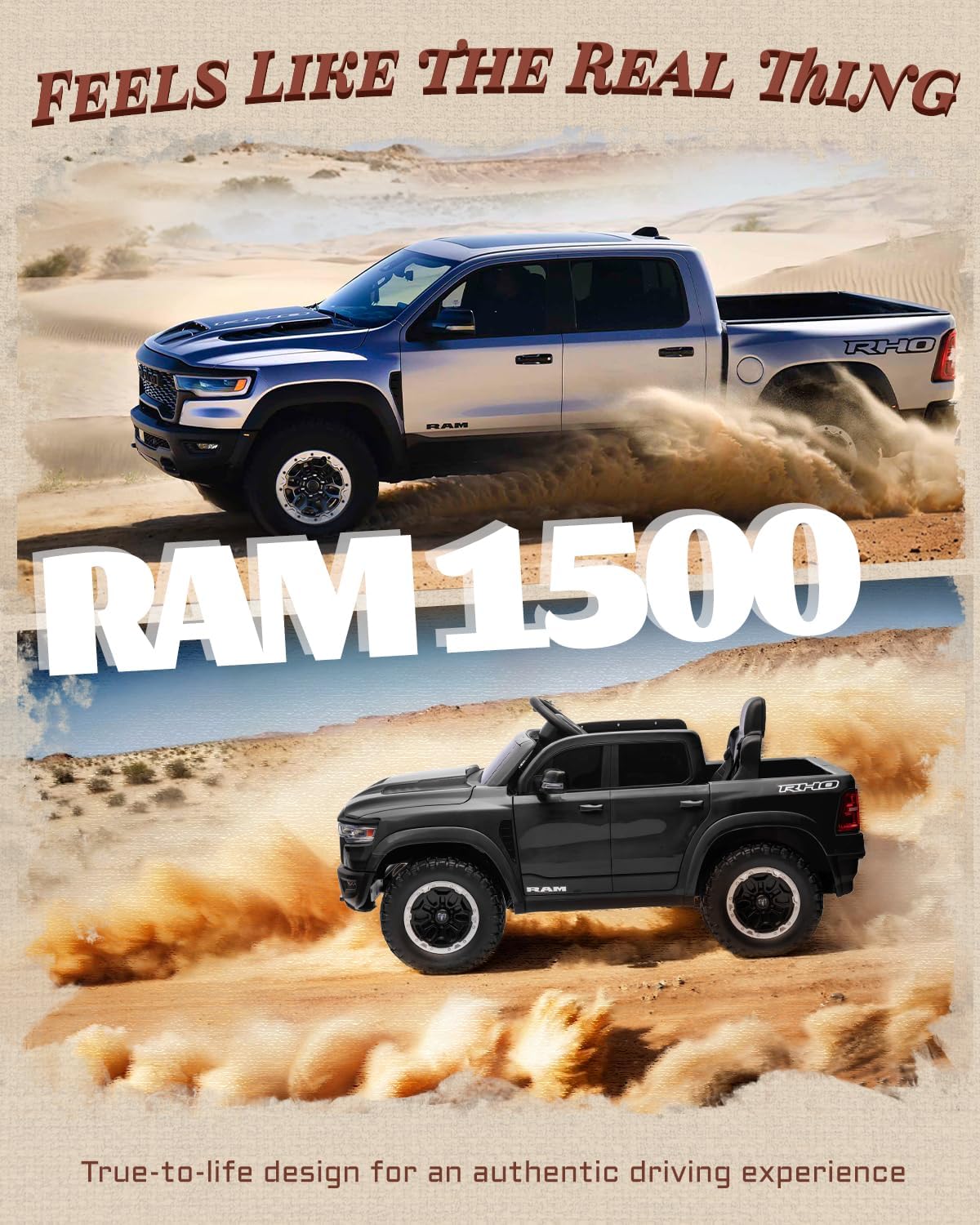 First Ride On 12V Licensed Ram 1500 Ride on Toy for Kids, Toddler Ride on Pickup Truck with Parent Remote Control, Electric Car for Kids with Truck Bed Storage, 3 Point Safety Belt (Black)