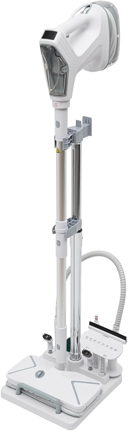 BANLICALI Steam Mop Cleaner 1300W Electric Steam Mop with Cord Wrap Box and Clean Kit, 2 Steam Levels Adjustable Handheld Steam Cleaner for Living Room Kitchen Bedroom White+Silver 120V 140°C