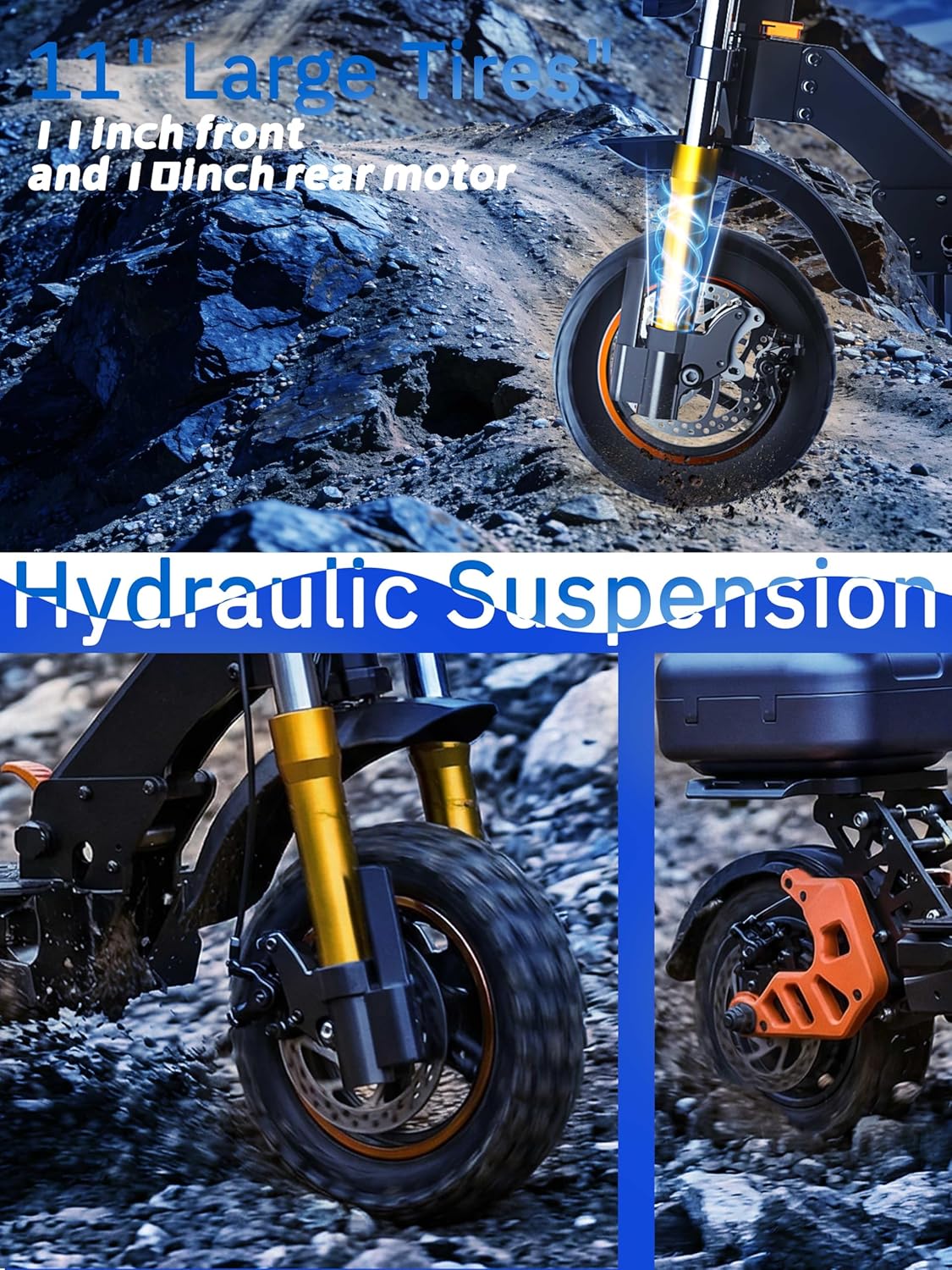 Electric Scooter for Adults with Seat & Storage Box, 50 Miles Range, 31-34 MPH,1600W Motor, Hydraulic Suspension, Foldable