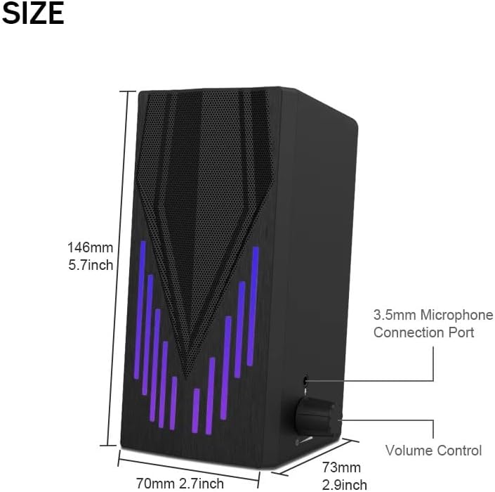 Computer Speakers for PC 3.5mm Plug with Microphone Port Wired Sound Box HiFi Stereo for Desktop Gaming
