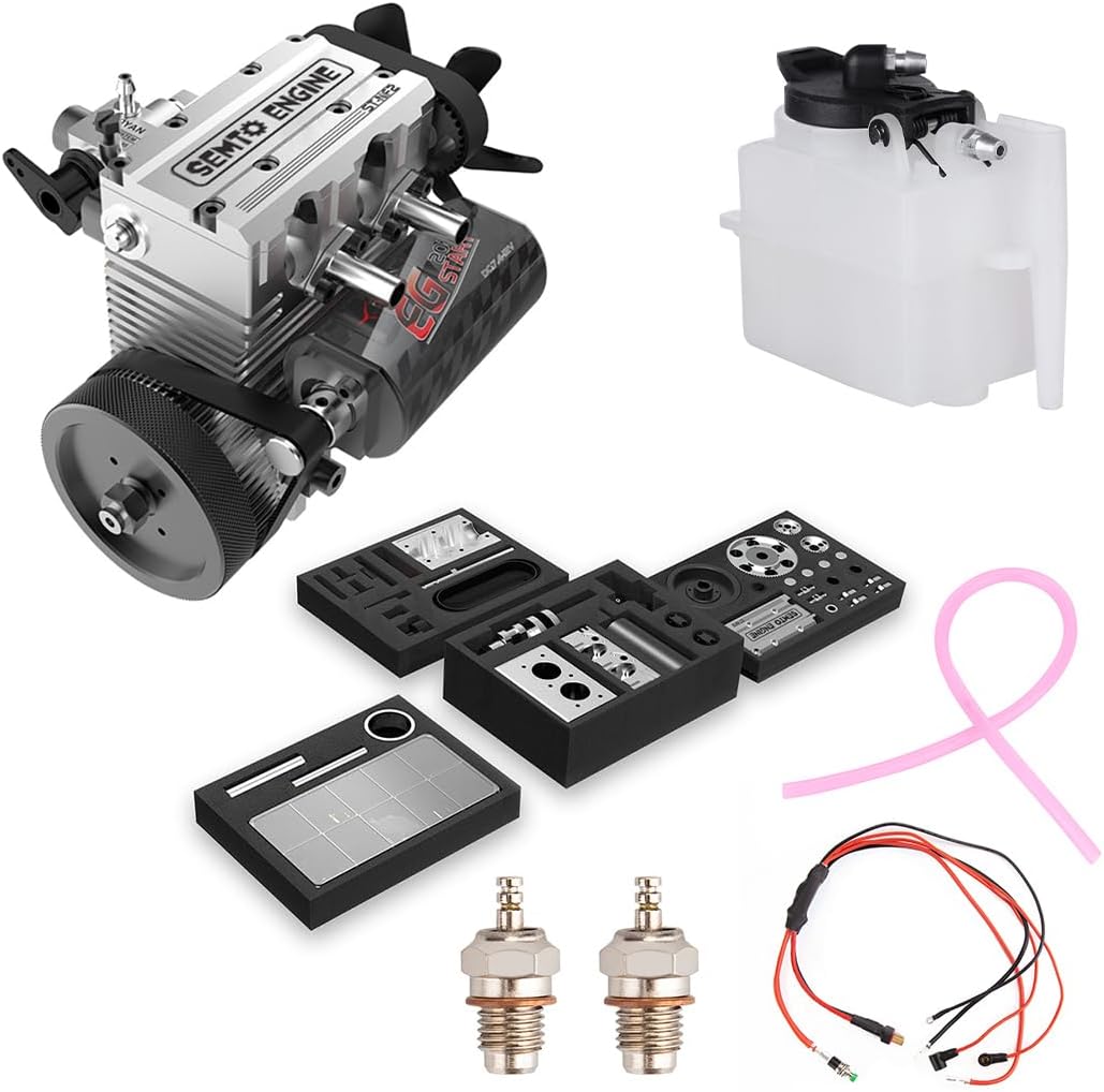 ST-NF2 Air-Cooled Engine Model, Mini Inline Double-Cylinder Four-Stroke Nitro Interal Combustion Engine Model Kit with F-Type Electric Plug, Fuel Tank, Oil Pipe and Ignition Power Module