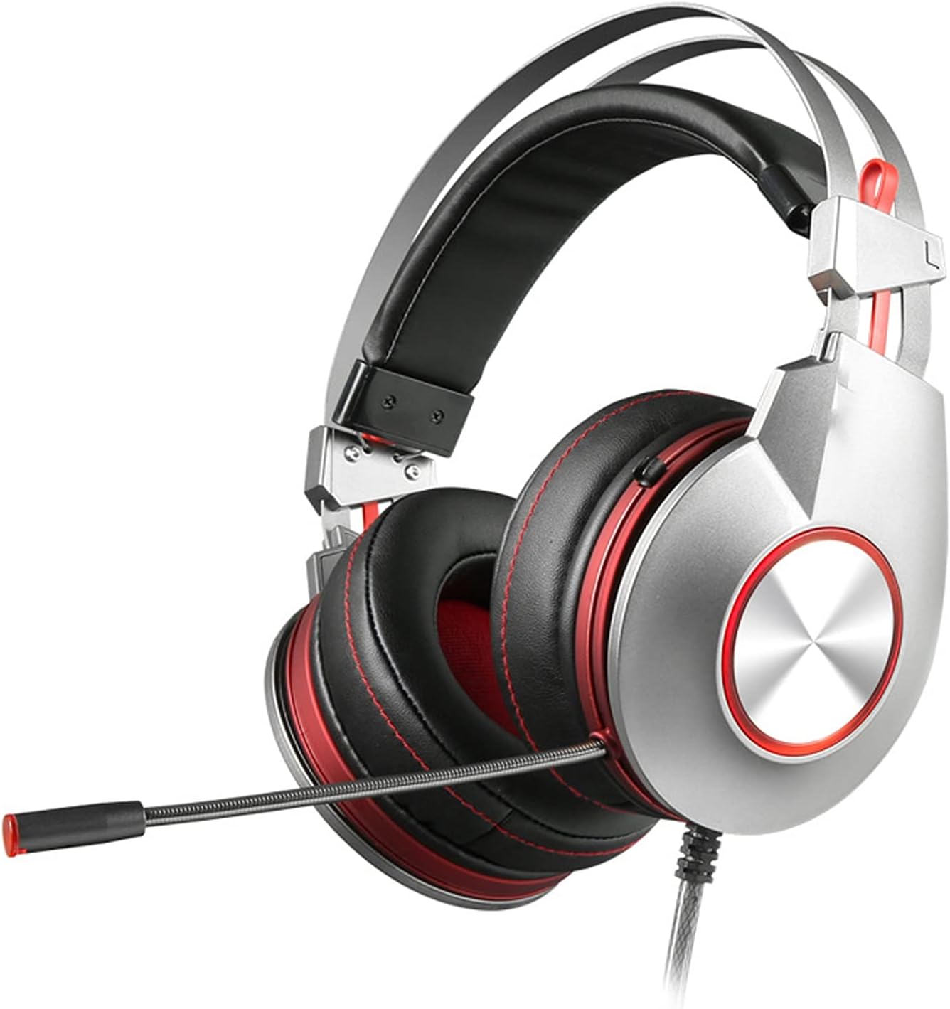 Head Set Headphones,PC Gaming Headset Over-Ear Gaming Headphones - with Mic Noise Cancelling & Volume Control for Laptop-Silver
