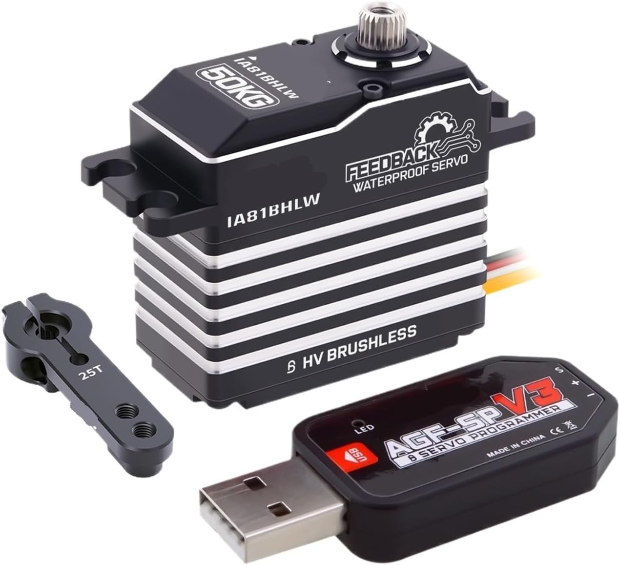 50KG Ultra-Large Torque Analog Feedback servo IA81BHLW high-Pressure Steel Gear programmable Waterproof brushless Steering Remote Control servo Motor(IA81BHLW set2)