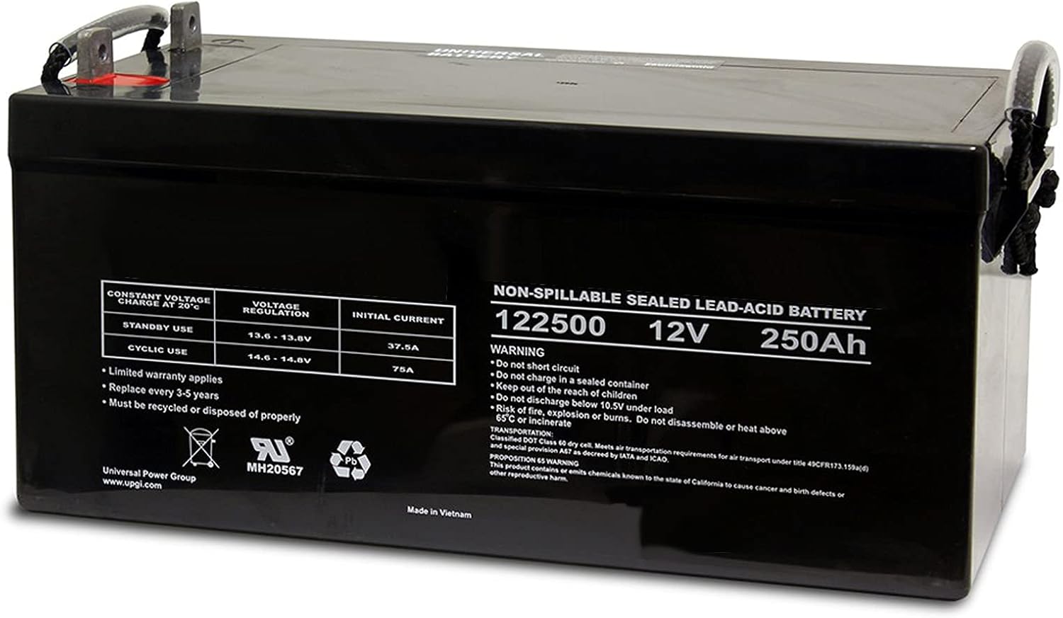 Exell Battery (4-PACK) 12V 250Ah 8D AGM Battery for Watercrafts Solar Power Storage Medical Mobility Snowmobiles Access Control Devices Security UPS Systems Mobility Products Wheelchairs & Scooters