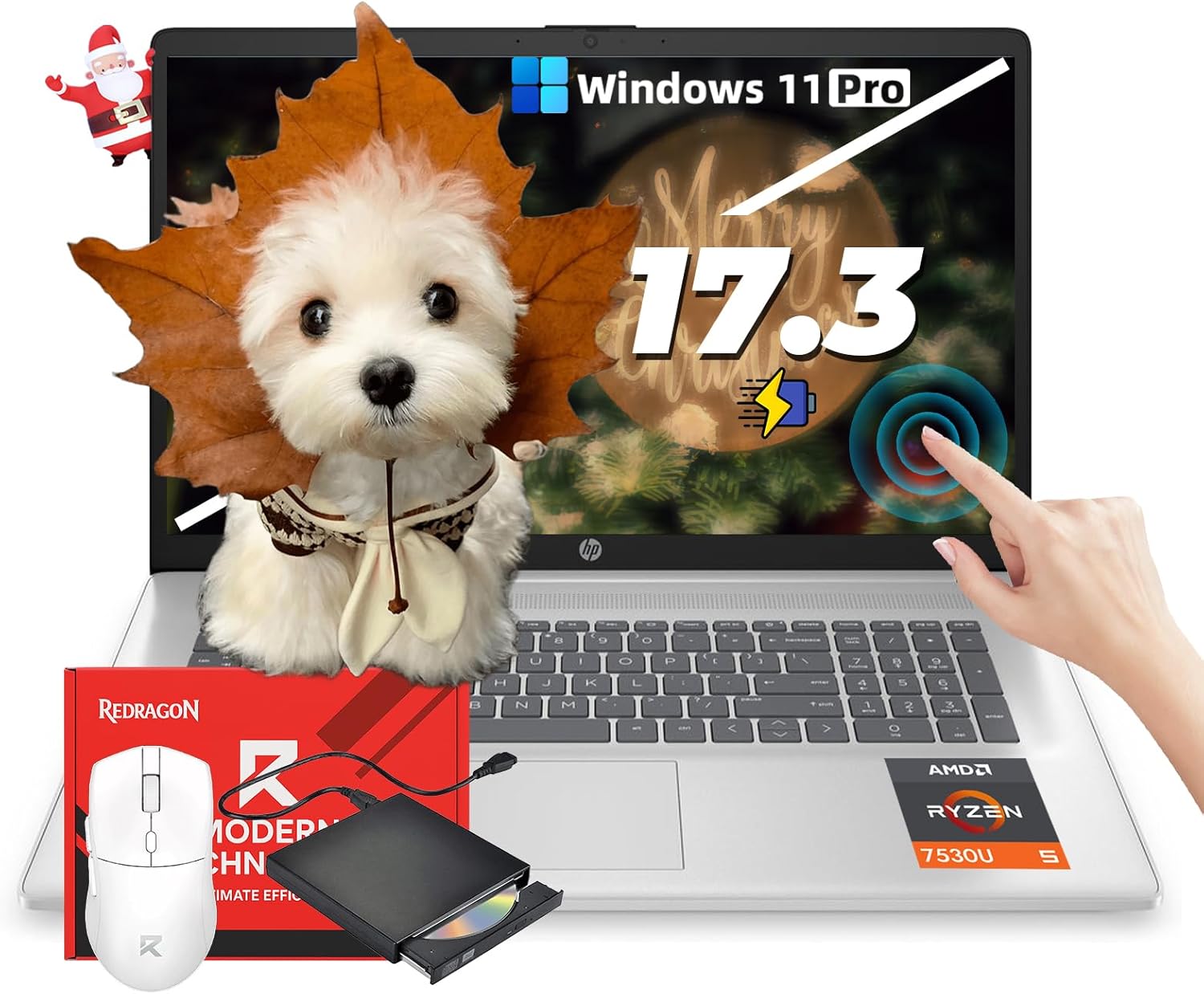 HP 17.3-inch Flagship Touchscreen Laptop - Win 11 Pro • AI-Powered Copilot • AMD R5-7530U(up to 4.5GHz) • 17.3