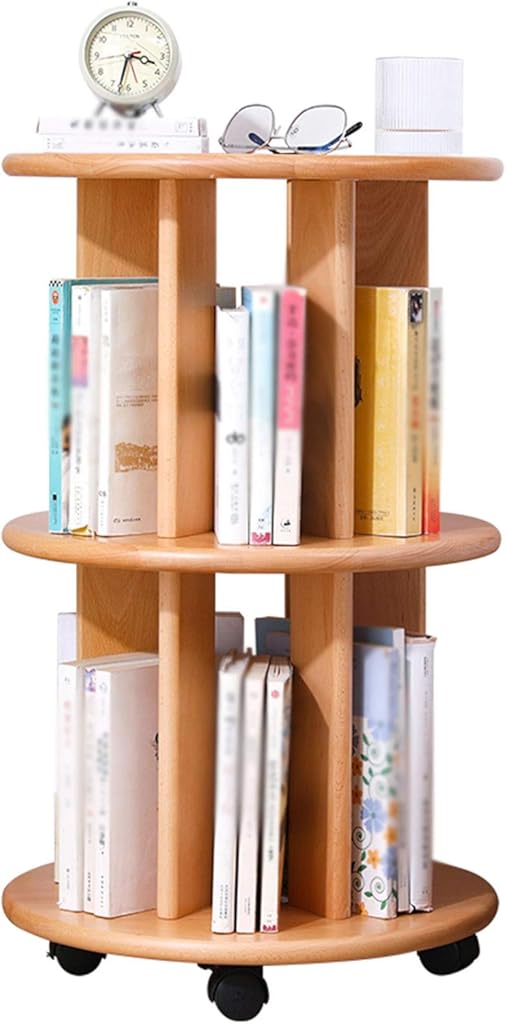 Small Corner Bookcase 360° Rotating Bookcase 3-Story Floor-to-Ceiling Bookshelf Bottom Pulley to Move Bookshelves Office Home Multifunctional Storage Rack Display Stand Bookshelf/Bookshelves