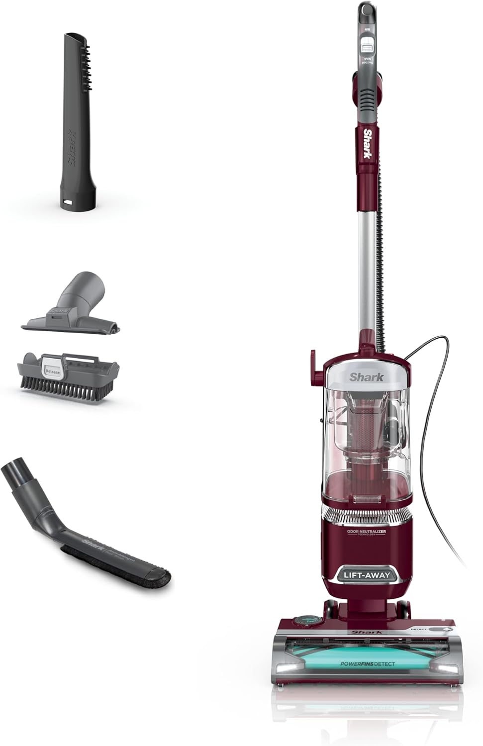 Shark DETECT Lift-Away Corded Upright Vacuum with Detect Technology, Self-Cleaning Brushroll for No Hair Wrap, Anti-Allergen Complete Seal, and Odor Neutralizer Technology, Burgundy, LA492