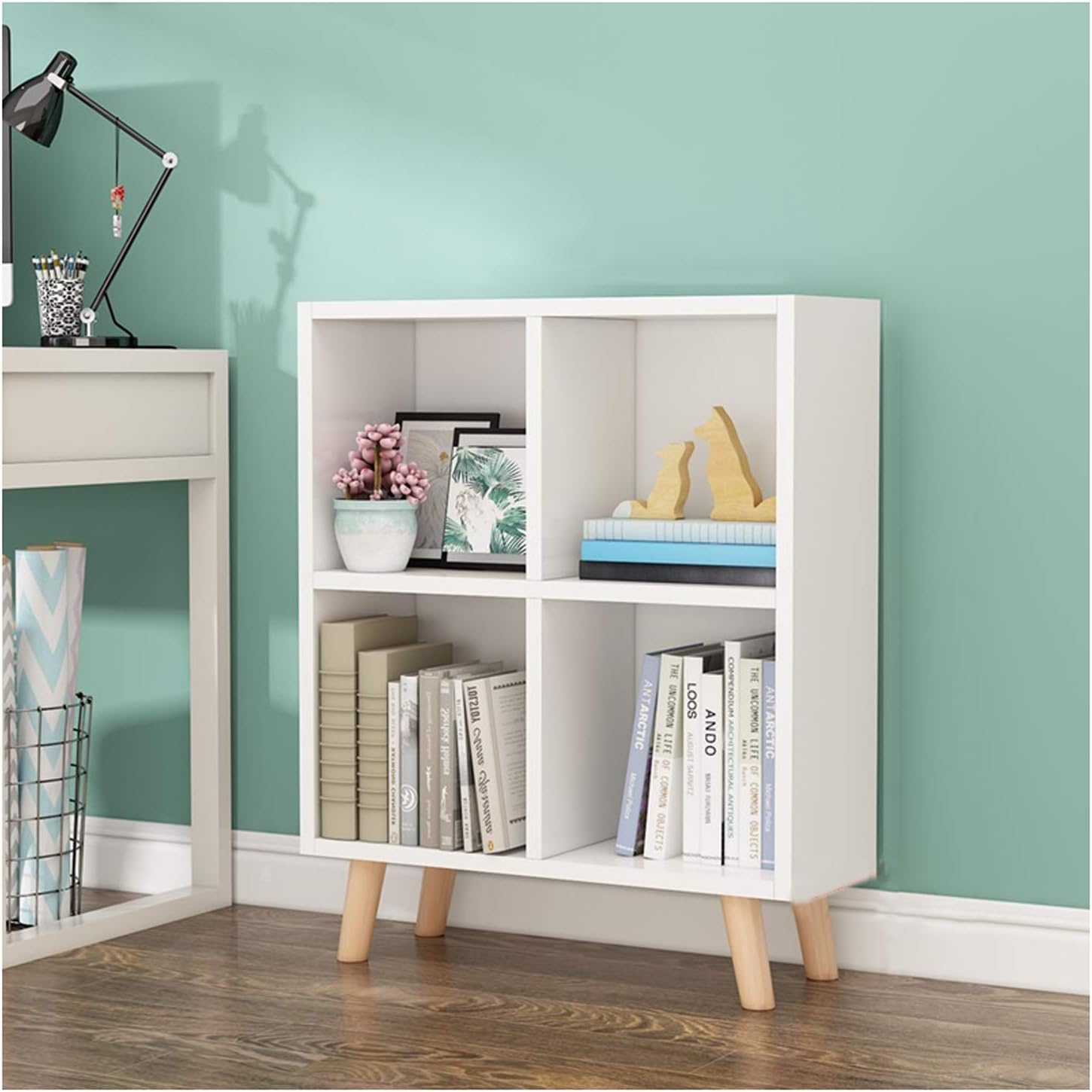 KIZQYN Bookcase 2-Tier Open Shelf Bookcase Wood Standing Bookshelf Modern Office Bookcases, 27.1