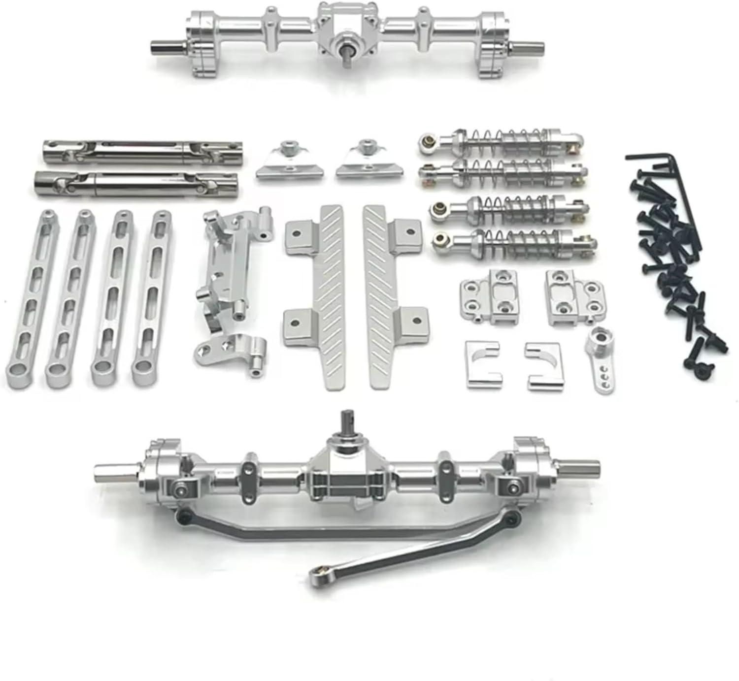 for MN82 1/12 Metal Front and Rear Portal Axle for Chassis Link Rod Pull Rod Mount Shock Absorber Side Pedal RC Car Upgrade Parts RC Car Repair Kit(Silver)