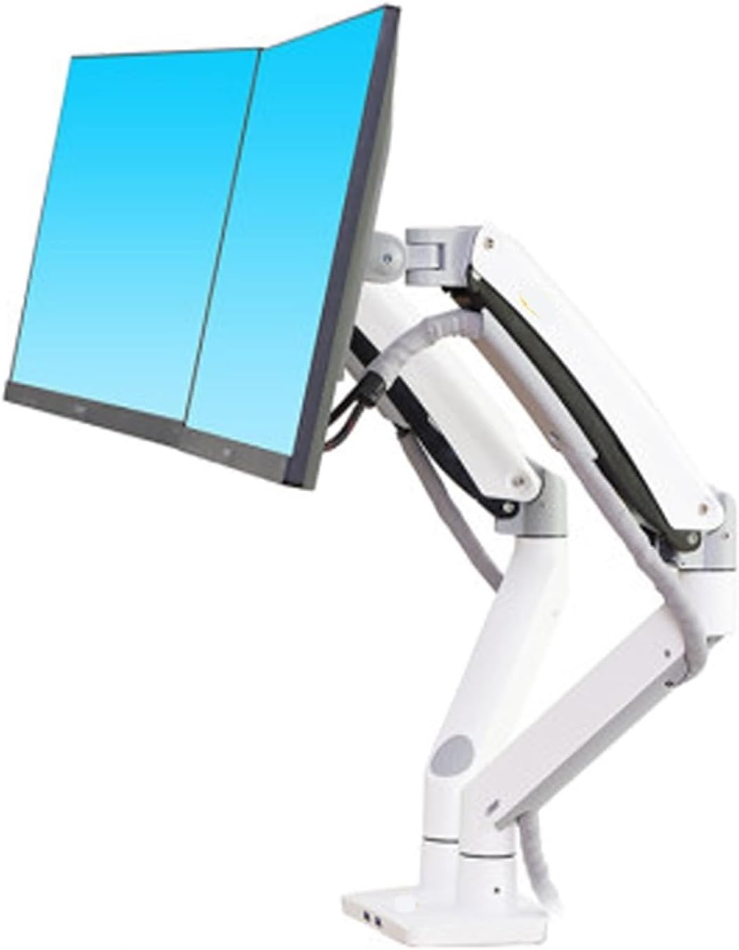 F195A Aluminum 22-32 inch dual LCD LED monitor mounting gas spring arm full motion monitor stand supports load 3-12 kg each(White)