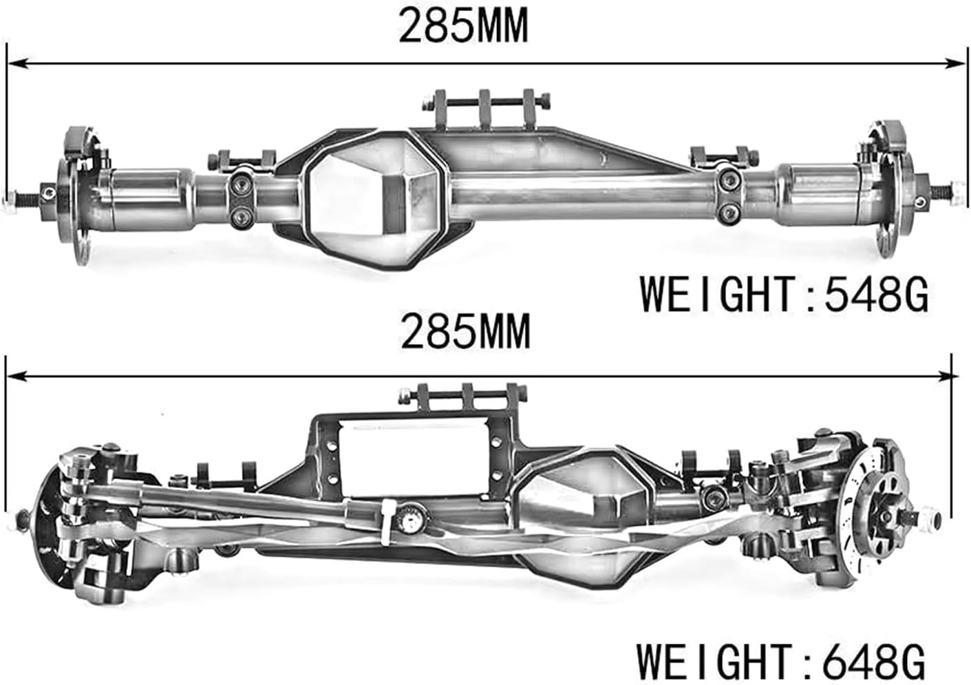 RC Spare Part Compatible with Axial for RBX10 for Ryft 1/10 RC Crawler Car Upgrade Parts Accessories Metal Complete Front and Rear Axle(Silver,Front and Rear)