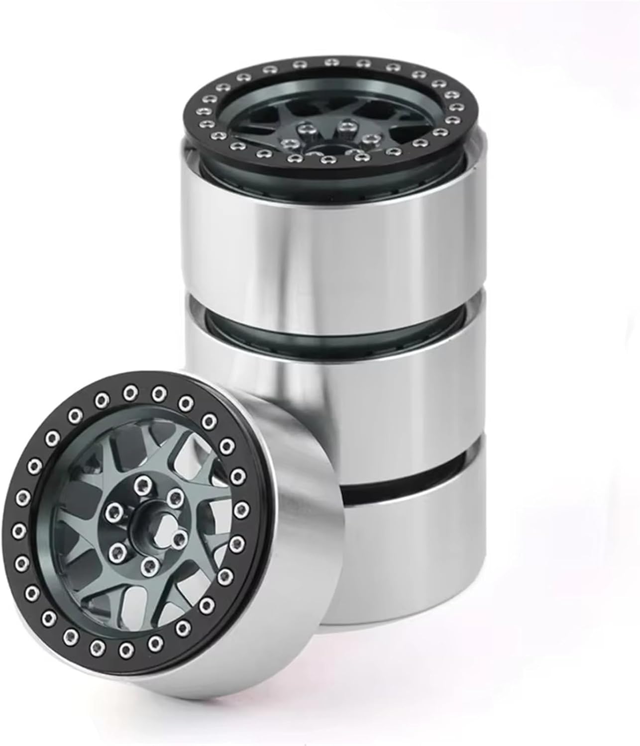 RC Car Parts Compatible with Axial for SCX10 for Wraith for Capra for RR10 for Traxxas 1/10 RC Crawler Car 2.2 Metal Beadlock Wheel Rim Wheel Hub(Gray)