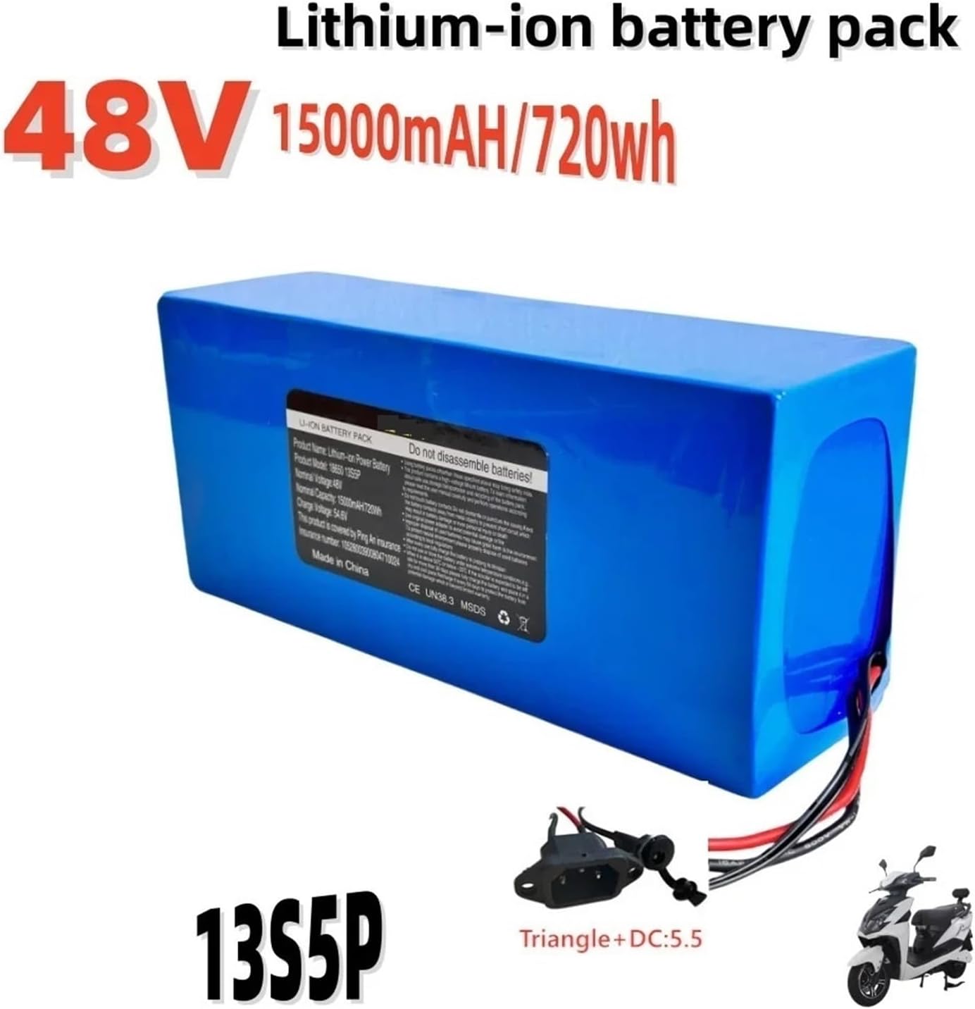 48V 13S5P 15000mAh High Capacity Battery, Compatible for JOYOR Y10 S-PRO High Power Li-ion Battery Pack, Scooter Battery Built-in Intelligent BMS(Battery Triangle-DC)