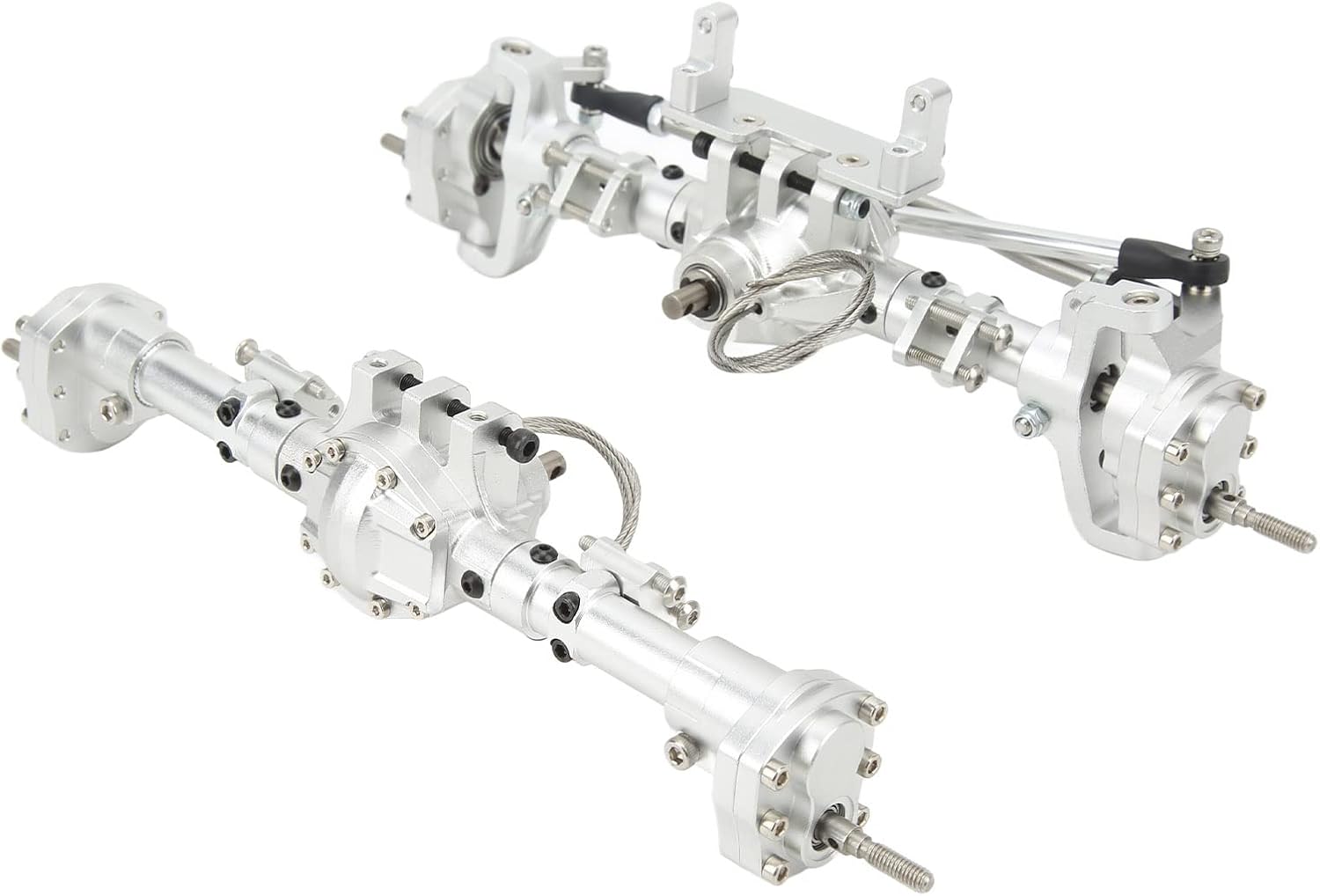 Pssopp RC Vehicle Axle Kit, Aluminum Differential Locking Portal Axles, Easy Installation for Axial SCX10 90046 90047 1/10 RC Car (Silver)