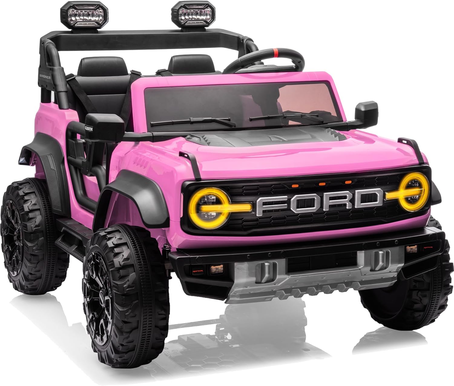 First Ride On 24V Ride on Toys for Big Kids, Licensed Ford Bronco Raptor 2 Seater Ride on Cars with Remote Control, Ride on Truck w/ 4-Wheeler Suspension, 3 Speeds, Led Lights, Bluetooth (24V, Pink) | First Ride On, 24V, for Big Kids, 2 Seater, with