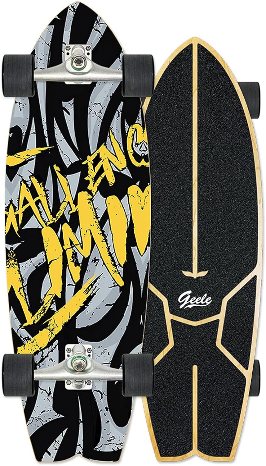 VOMI Surfskate Skateboard Complete Carving Surfing Skateboard CX4 Truck ABEC-11 Bearing 31inch Maple Complete Board for Pumping Carving Kids Teens Adults with T-Tool (D)