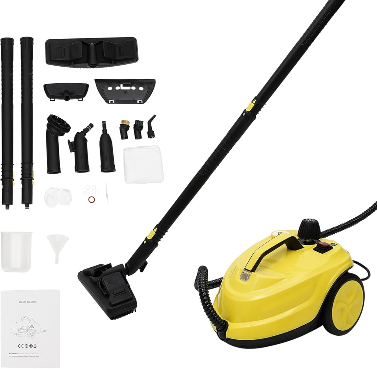 2000W Multipurpose Steam Cleaner, High Pressure Cleaning Machine with 1.8L Tank, Electric Household Steamer with Roller for Floor Carpet Car Detailing Home (Yellow)