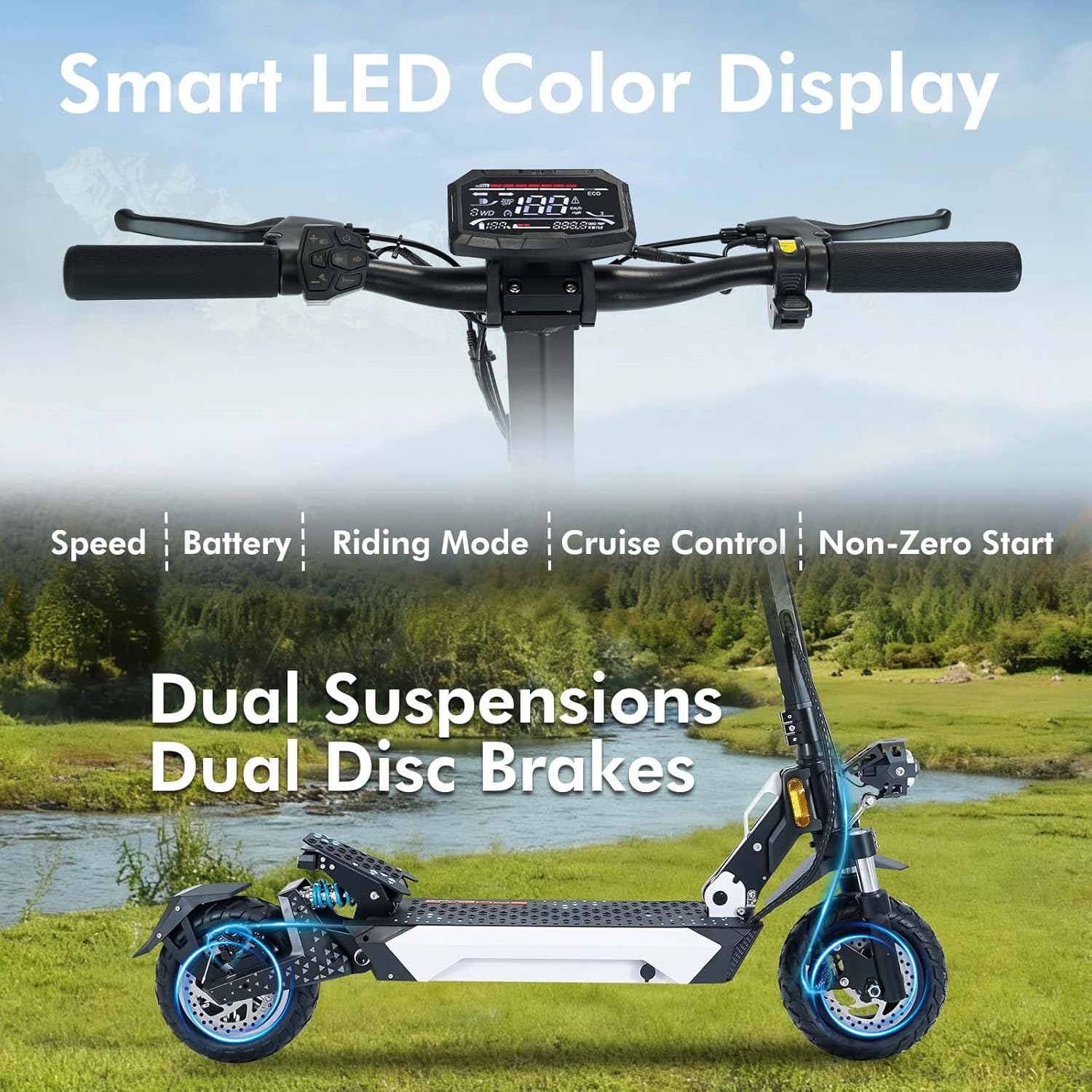 Electric Scooter Adults,1600W Fast Scooter,36 MPH Top Speed & 40 Miles Long Rang,10