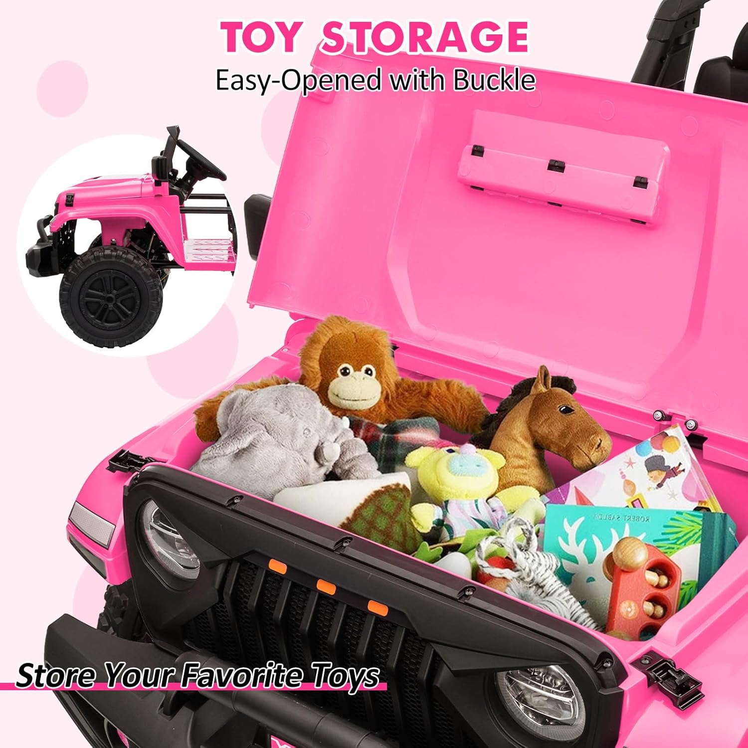 24V Ride On Car with Remote Control, 2 Seater Electric Toys for Big Kids w/20 Wide Seat, 4WD Power Truck Wheels, 4×200W Motors, Storage, Soft Start, Vehicles for Girls, Pink