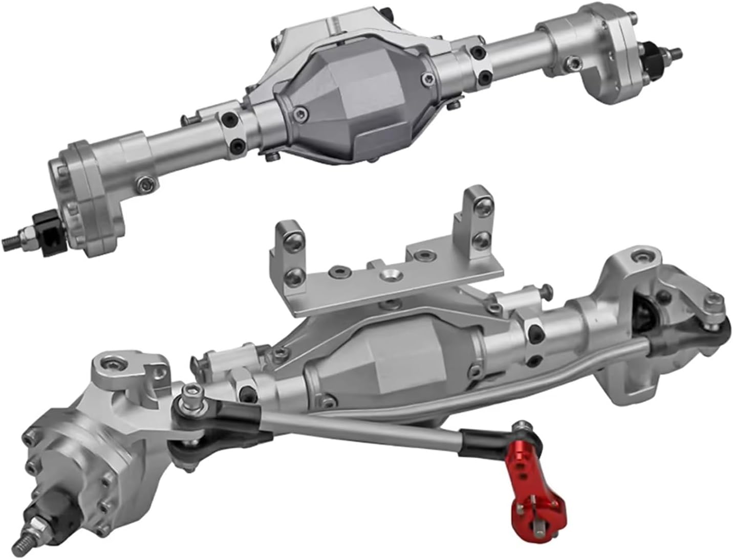 Compatible with Axial for SCX10 II 90046 90047 V2 for Wrangler Aluminum Alloy CNC Front Rear Portal Axle Diff Locked Portals 1/10 RC Car RC Accessories(Silver)